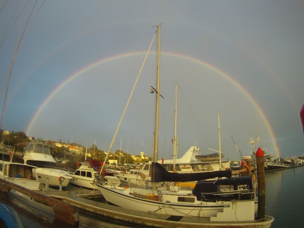 Cheers under the rainbow, Pier 21 Marina, Auckland